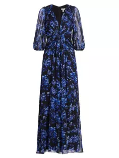 Платье макси с цветочным принтом и узлом спереди Ml Monique Lhuillier, цвет ikat toile