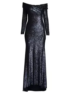 Платье Social Signature с открытыми плечами и пайетками Donna Karan New York, темно-синий
