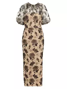 Платье макси из тюля Naomi с цветочным принтом Lela Rose, бежевый