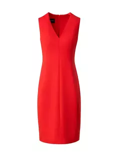 Шерстяное платье-футляр с V-образным вырезом Akris, цвет cadmium