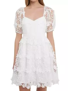 Кружевное мини-платье-бюстье крючком Endless Rose, белый