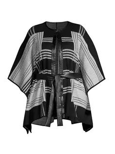 Клетчатая вязаная куртка «летучая мышь» с завязками на талии Ming Wang, Plus Size, цвет ivory black