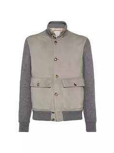 Верхняя куртка английской вязки в рубчик из замши и кашемира Brunello Cucinelli, серый