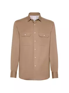 Рубашка свободного кроя из твила с нагрудными карманами Brunello Cucinelli, коричневый