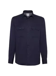 Рубашка свободного кроя из твила с нагрудными карманами Brunello Cucinelli, синий