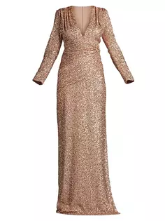 Платье с длинными рукавами и блестками и V-образным вырезом Sho, цвет copper