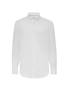 Рубашка базового кроя из твила с воротником на пуговицах Brunello Cucinelli, белый