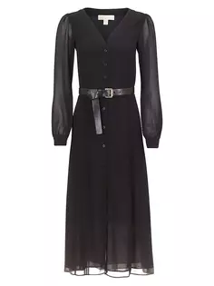 Шифоновое платье миди Kate с поясом Michael Michael Kors, черный