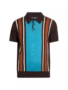 Полосатая рубашка-поло из кашемира и шелка Dolce&amp;Gabbana, цвет marrone blu