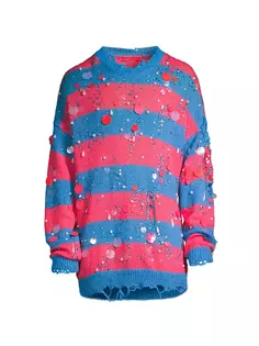 Полосатый свитер с потертостями и украшением Members Of The Rage, синий
