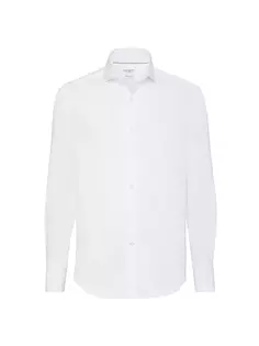 Рубашка приталенного кроя из твила с раздвинутым воротником Brunello Cucinelli, белый