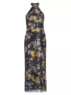 Кружевное платье миди Leaha с цветочным принтом Ml Monique Lhuillier, цвет iris blur