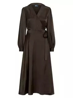 Атласное платье миди с запахом Polo Ralph Lauren, цвет dark brown