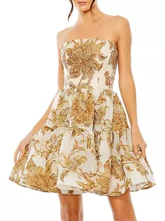 Мини-платье из парчи с цветочным принтом без бретелек Mac Duggal, цвет bronze