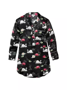 Шелковая ночная рубашка «Лебединое озеро» Petite Plume, черный