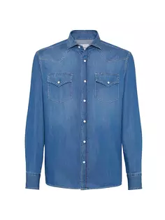 Легкая джинсовая рубашка в стиле вестерн Easy Fit Brunello Cucinelli, цвет dark denim