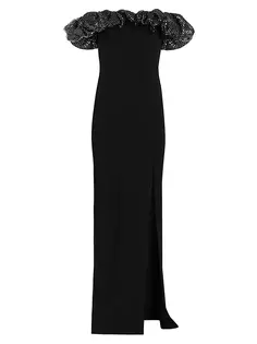 Креповое платье Michaela с открытыми плечами Ml Monique Lhuillier, черный