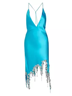 Украшенное платье-комбинация с разрезом Christian Cowan, цвет aqua