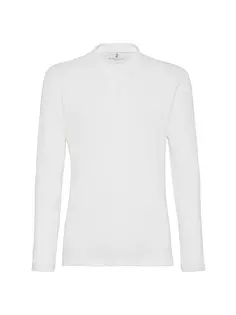 Хлопковая футболка с длинными рукавами и вафельным пике Brunello Cucinelli, цвет off white