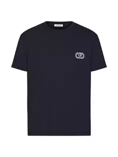 Хлопковая футболка с фирменной нашивкой с логотипом Valentino Garavani, темно-синий