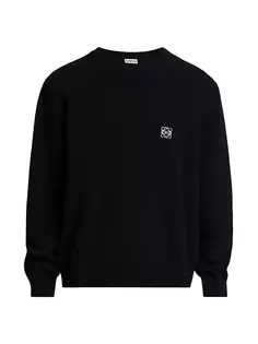 Шерстяной свитер с круглым вырезом и логотипом Loewe, черный