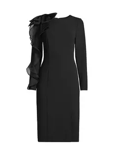 Платье-футляр с оборками на рукавах Aidan Mattox, черный