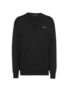 Кашемировый свитер с v-образным вырезом Prada, черный