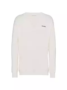 Кашемировый свитер с v-образным вырезом Prada, белый