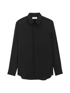 Рубашка из блестящего и матового шелка в горошек Saint Laurent, черный