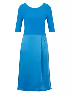 Платье из смешанных материалов с атласной юбкой Boss, синий