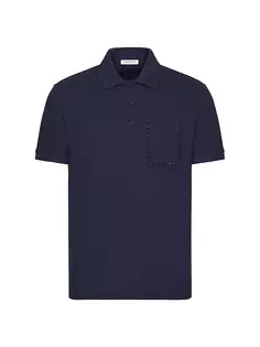 Рубашка-поло из хлопкового пике с заклепками Rockstud Untitled Valentino Garavani, темно-синий