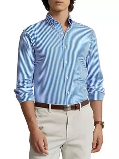 Полосатая спортивная рубашка на пуговицах с длинными рукавами Polo Ralph Lauren, белый