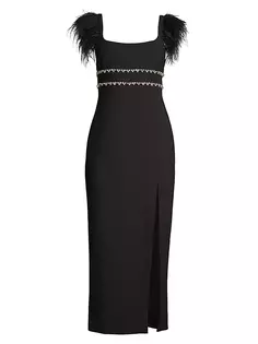 Платье миди Prima с кристаллами и перьями Likely, черный