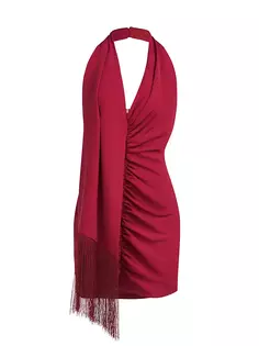Мини-платье Pamela с бретельками на шее и шарфом Halston, цвет jam