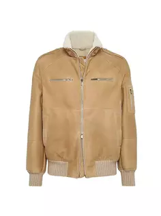 Куртка пилота из фактурной замши из овчины Brunello Cucinelli, цвет camel