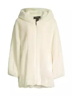 Пальто из искусственного меха с капюшоном Donna Karan New York, слоновая кость