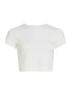 Emrata X AG Emily Облегающая футболка в рубчик с круглым вырезом и короткими рукавами Ag Jeans, белый