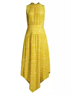 Шелковое асимметричное платье-миди с принтом Jason Wu, желтый