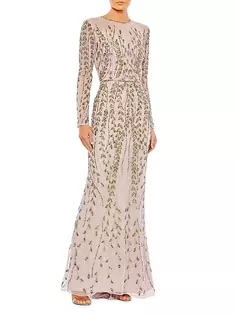 Украшенное платье-колонна с длинными рукавами Mac Duggal, цвет mocha