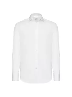 Рубашка базового кроя из твила с раздвинутым воротником Brunello Cucinelli, белый