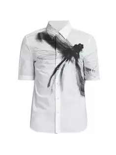 Рубашка на пуговицах с короткими рукавами и стрекозой Alexander Mcqueen, черный
