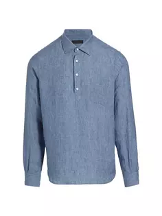 КОЛЛЕКЦИЯ Льняная рубашка с короткими рукавами Saks Fifth Avenue, темно-синий