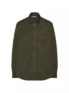 Нейлоновая куртка-рубашка с прорезиненной V-образной деталью Valentino Garavani, оливковый