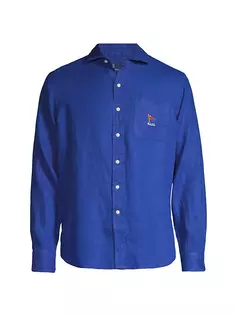 Льняная спортивная рубашка в морском стиле с длинными рукавами Polo Ralph Lauren, сапфир