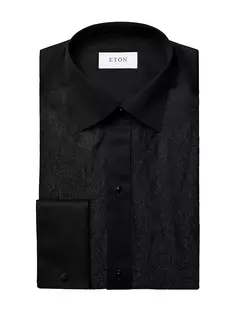 Рубашка узкого кроя с блестками и нагрудником спереди с узором пейсли Eton, черный