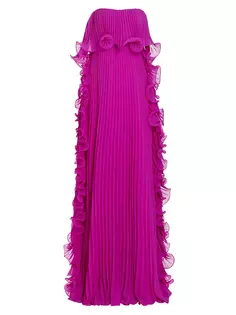 Плиссированное платье без бретелек с рюшами Badgley Mischka, цвет orchid