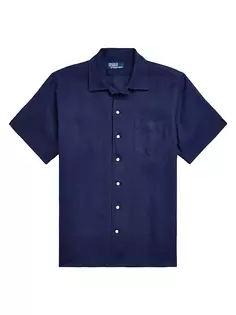 Льняная спортивная рубашка с короткими рукавами Polo Ralph Lauren, темно-синий