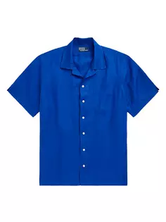 Льняная спортивная рубашка с короткими рукавами Polo Ralph Lauren, сапфир