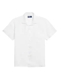 Льняная спортивная рубашка с короткими рукавами Polo Ralph Lauren, белый