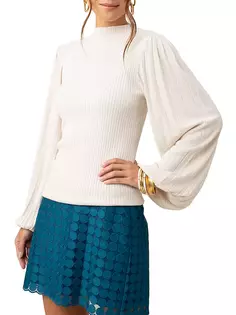 Глянцевый свитер с объемными рукавами Trina Turk, цвет cream